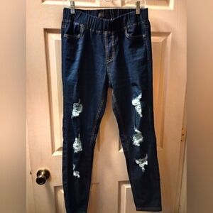 Sheila Rose Elastic Waist Skinny Distressed Jeggings Size Large